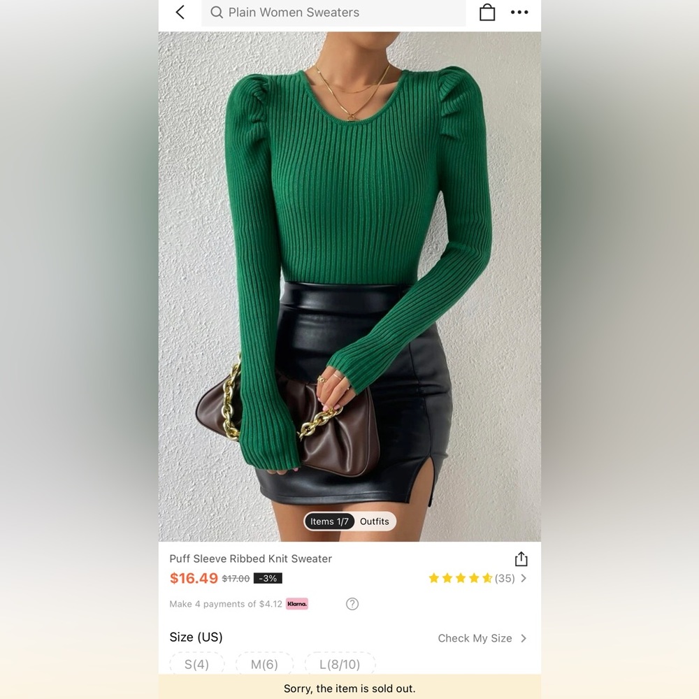 Puff Sleeve Ribbed Knit Sweater